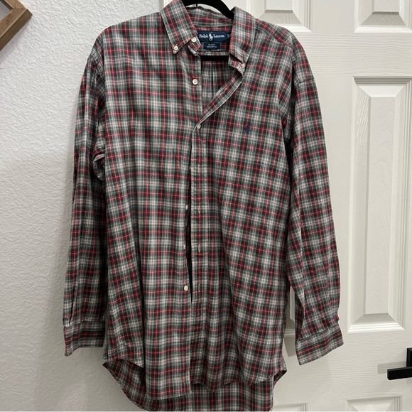 Ralph Lauren Plaid Button Down Red‎ And Green Collard Shirt. Size Men’s Medium - Picture 1 of 5